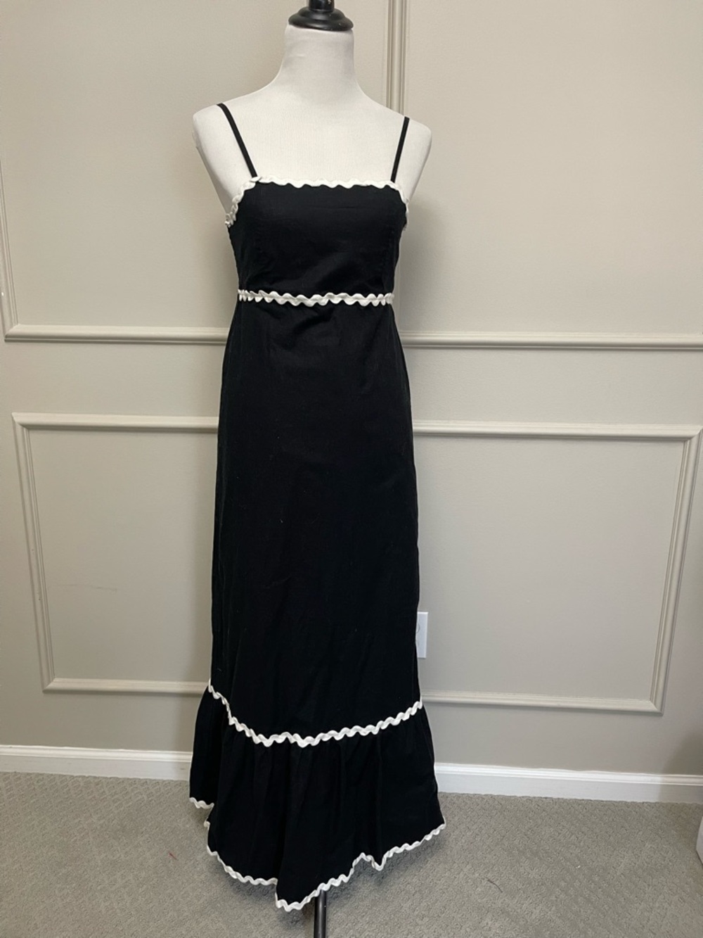 Sincerely Jules Black Maxi Dress with White Scalloped Trim